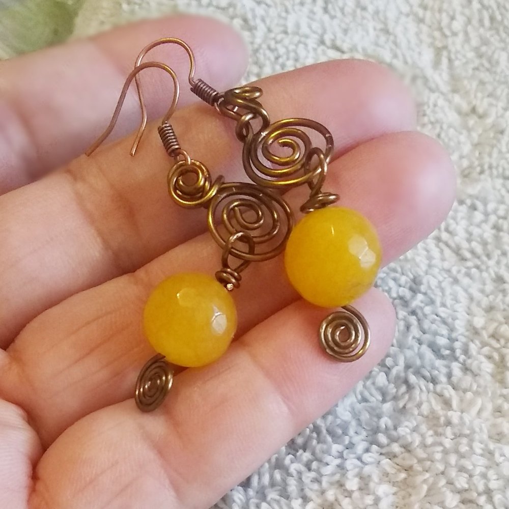 Handcrafted Yellow Agate + Wire Art Statement Earrings